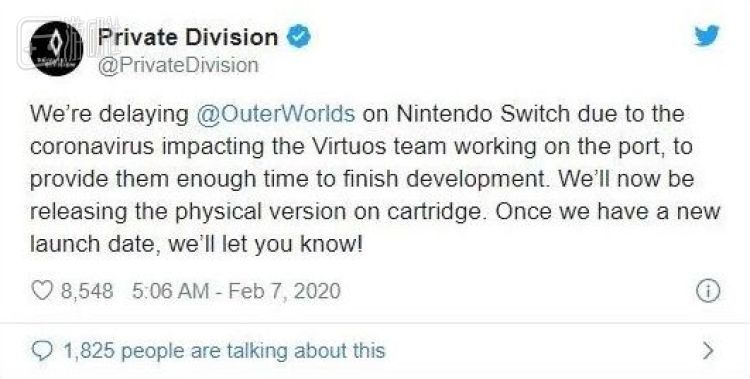 Private Division宣布因《天外世界》Switch版因疫情跳票
